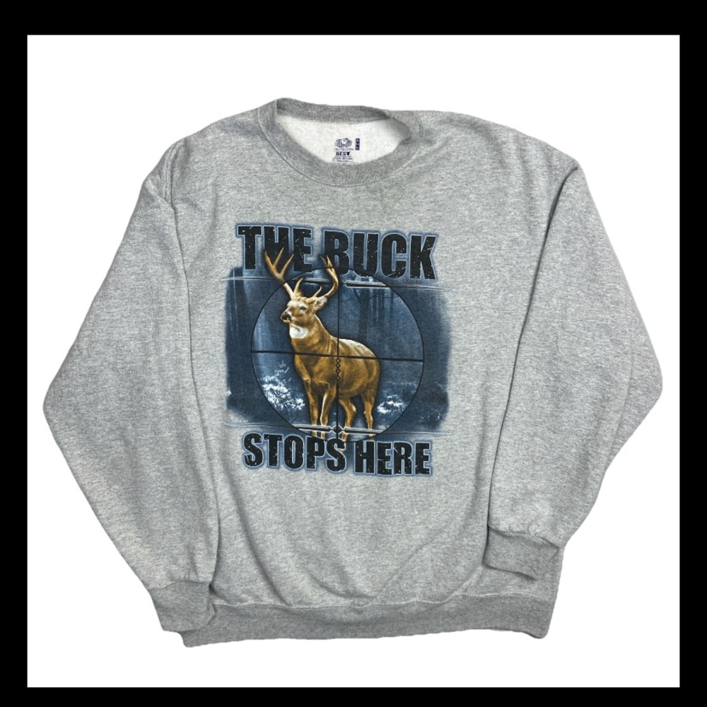 Funny Hunting Sweatshirt The‎ Buck Stops Here Crosshair Sniper Elk Men’s XL Soft